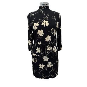 Ganni 1621 Rosemont Crepe Dress ¾” Sleeves Black Cream Floral Size 36 EU, 4 US
